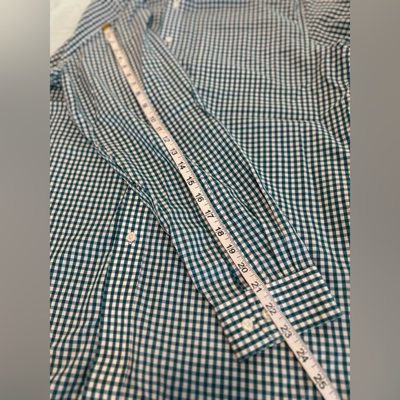LL Bean Men’s L Dress Shirt Small Checker Teal & White Wrinkle Resist. reg. fit - Picture 5 of 10
